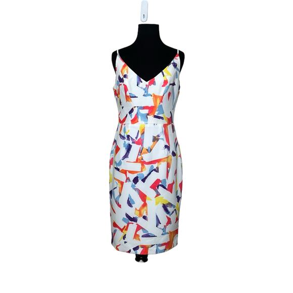 Black Halo White Vibrant Print Liaison Jevette Sheath Dress Size 6 - Picture 13 of 15